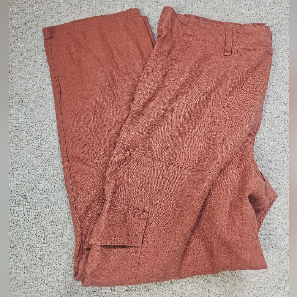 Sanctuary Orange Linen Blend Riverside Straight Lightweight Cargo Pants XL